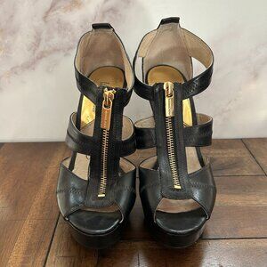 Michael Kors Black and Gold Zip Front Heels